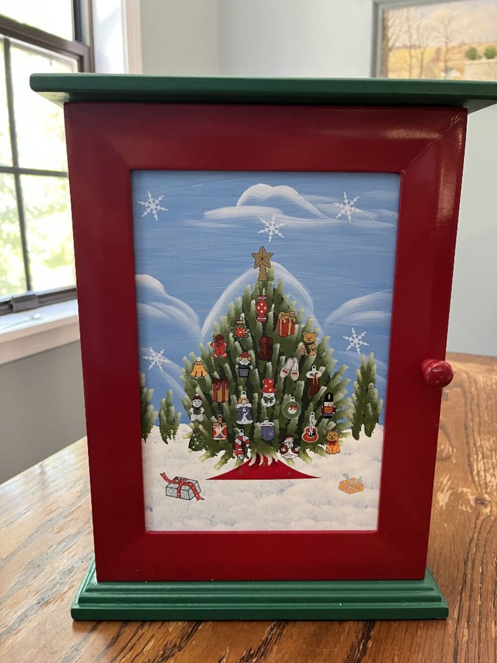 2004 Thomas Pacconi Wooden Advent Calendar Box With 24 Mini Glass Ornaments